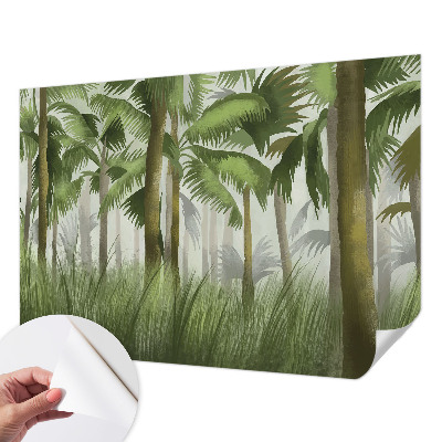 Peel and stick wall mural with a tropical forest design