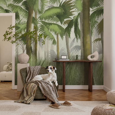 Peel and stick wall mural with a tropical forest design