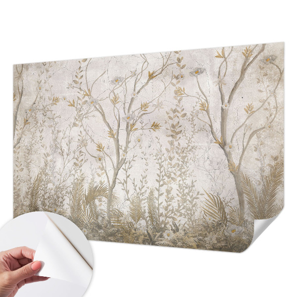Stick-on wall mural with a forest corner motif