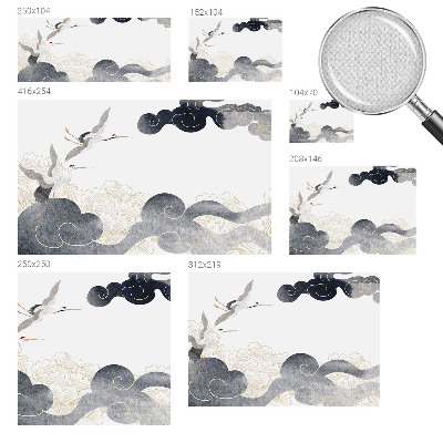 Removable wall mural with a cranes in flight design
