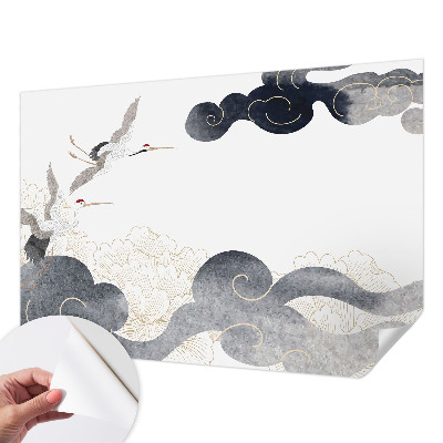 Removable wall mural with a cranes in flight design
