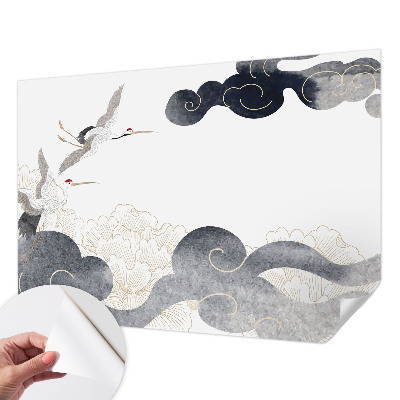 Removable wall mural with a cranes in flight design