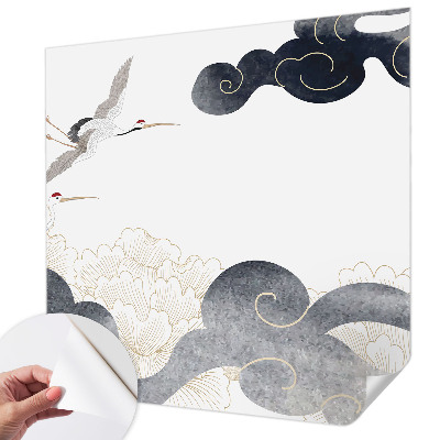 Removable wall mural with a cranes in flight design