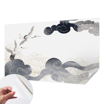Removable wall mural with a cranes in flight design