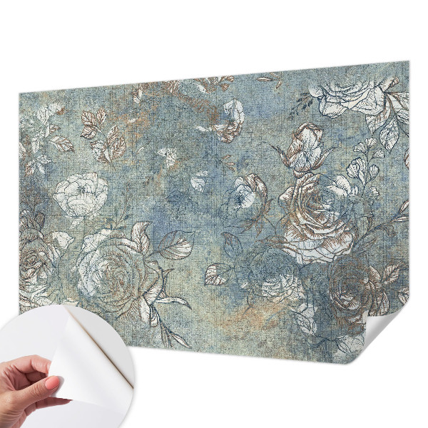 Peel and stick wall mural for living room with a romantic roses design