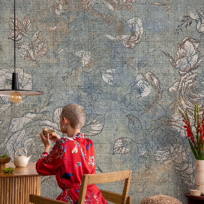 Peel and stick wall mural for living room with a romantic roses design