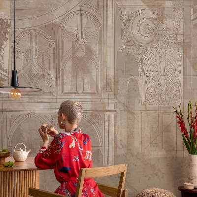 Removable wall mural wallpaper with historical ornament motifs