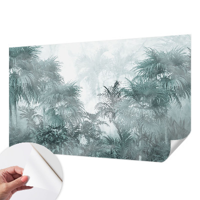 Peel and stick wall mural for kids' room with an exotic green botanical pattern
