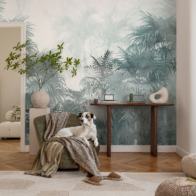 Peel and stick wall mural for kids' room with an exotic green botanical pattern
