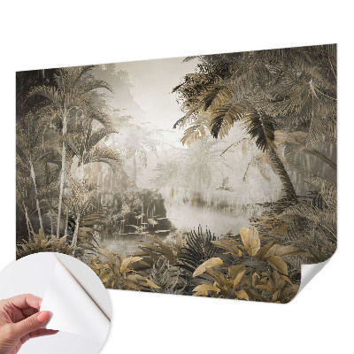 Nursery wall mural with a tropical forest design