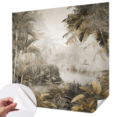 Nursery wall mural with a tropical forest design