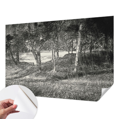 Peel and stick wall mural featuring a peaceful landscape
