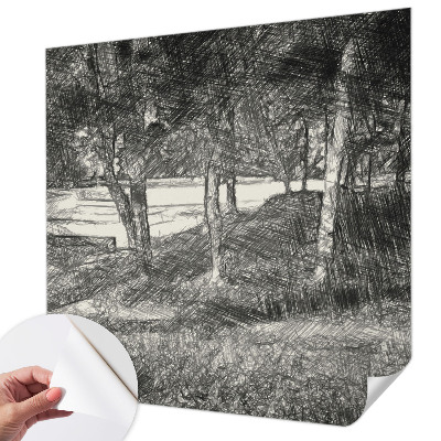 Peel and stick wall mural featuring a peaceful landscape