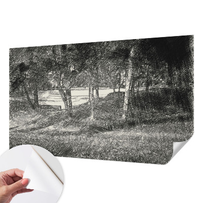Peel and stick wall mural featuring a peaceful landscape