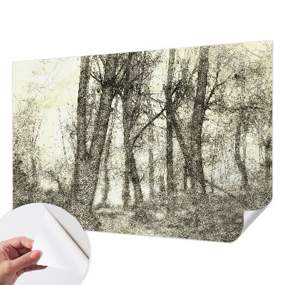 Self-adhesive wall mural with a forest melancholy design