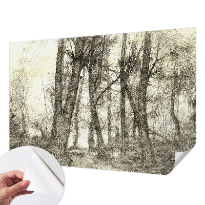 Self-adhesive wall mural with a forest melancholy design