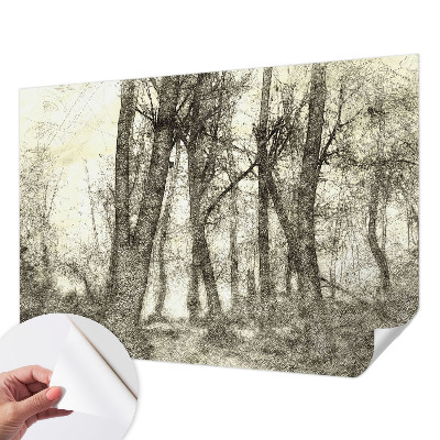 Self-adhesive wall mural with a forest melancholy design
