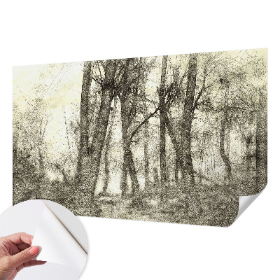 Self-adhesive wall mural with a forest melancholy design
