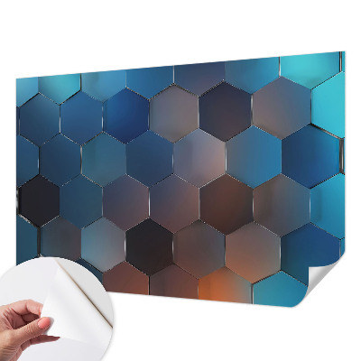 Peel and stick wallpaper mural with a blue hexagon pattern