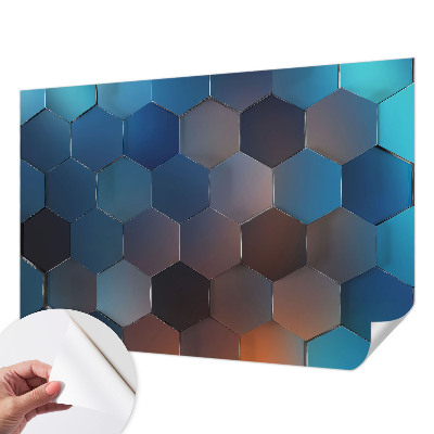Peel and stick wallpaper mural with a blue hexagon pattern