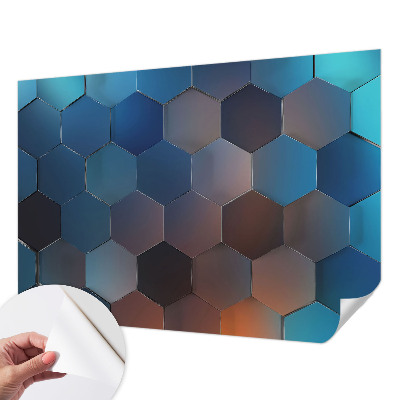 Peel and stick wallpaper mural with a blue hexagon pattern