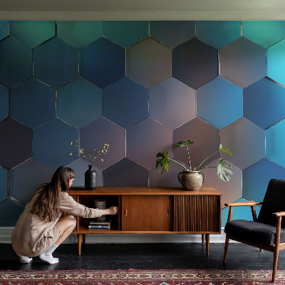 Peel and stick wallpaper mural Blue hexagons
