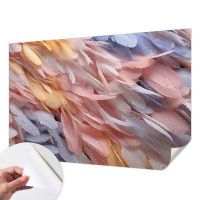 Stick-on wall mural with a pastel feathers design