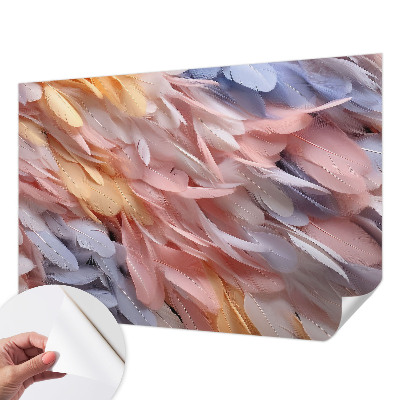 Stick-on wall mural with a pastel feathers design