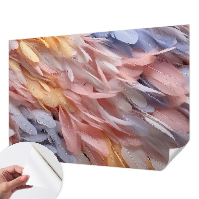 Stick-on wall mural with a pastel feathers design
