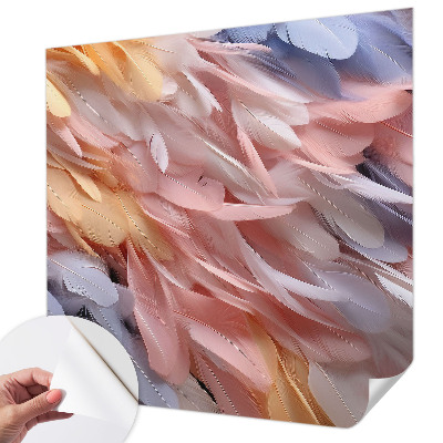 Stick-on wall mural with a pastel feathers design