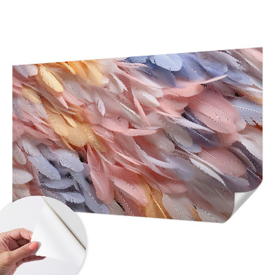 Stick-on wall mural with a pastel feathers design