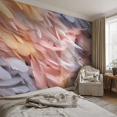Stick-on wall mural with a pastel feathers design