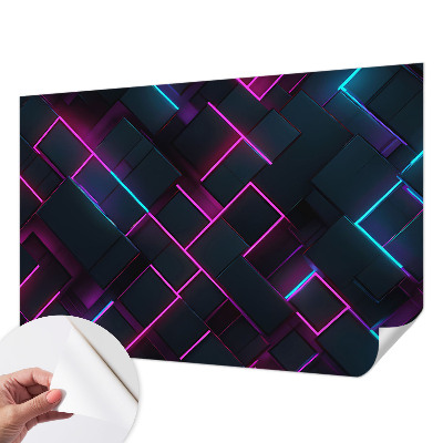 Removable wall mural with a neon geometric pattern