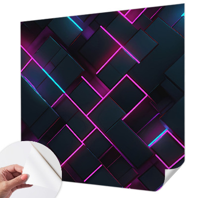 Removable wall mural with a neon geometric pattern