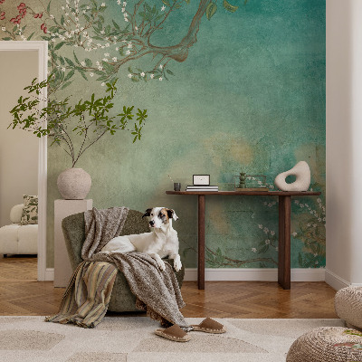 Peel and stick wall mural for bedroom with a floral harmony design