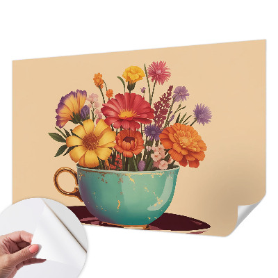 3D wall mural with a colorful bouquet design