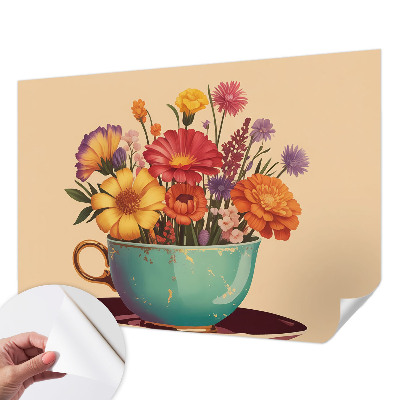3D wall mural with a colorful bouquet design