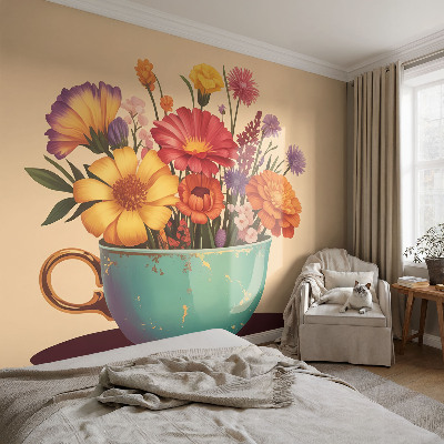 3D wall mural with a colorful bouquet design