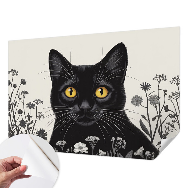 3D photo wallpaper mural with a cat and floral motif