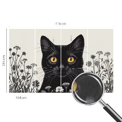3D photo wallpaper mural with a cat and floral motif
