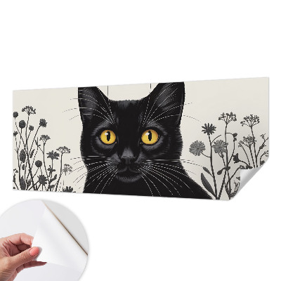 3D photo wallpaper mural with a cat and floral motif