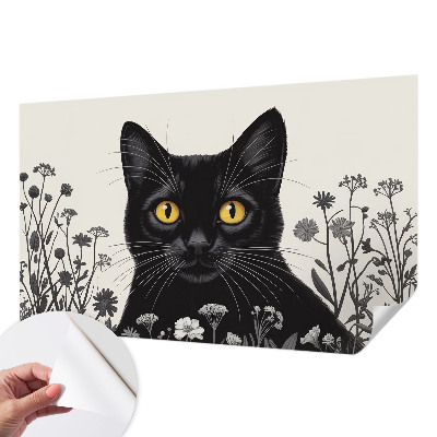 3D photo wallpaper mural with a cat and floral motif