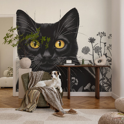 3D photo wallpaper mural Cat flowers