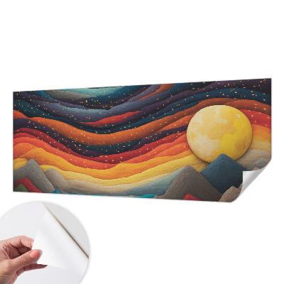 Peel and stick wall mural with a colorful mountain design