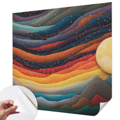 Peel and stick wall mural with a colorful mountain design