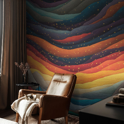 Peel and stick wall mural with a colorful mountain design