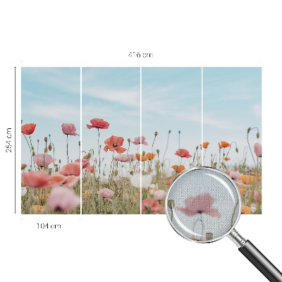 Nursery wall mural with poppy flower motif