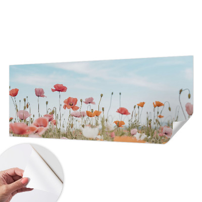 Nursery wall mural with poppy flower motif