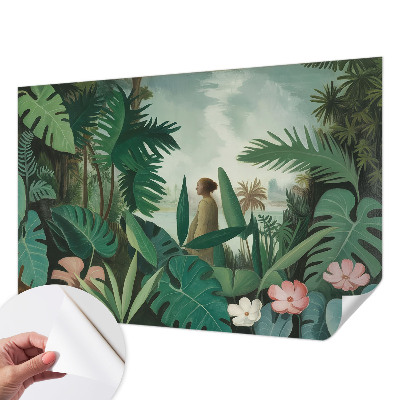 Self-adhesive wall mural with an exotic jungle motif