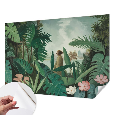 Self-adhesive wall mural with an exotic jungle motif